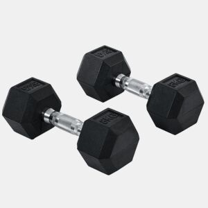 HOMCOM Conjunto de Halteres 16 kg com Barra Metálica e Cabeça Hexagonal Conjunto Pesos para Treino em Casa Ginásio 30,5x12,7 cm Preto e Prata