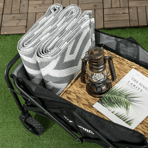 Outsunny Carrinho Dobrável com Rodas Grandes para Praia, com Pega Ajustável em Comprimento e Ângulo, Tecido Oxford Resistente, Capacidade 70 L, Suporta até 80 kg, Ideal para Compras e Campismo, Preto