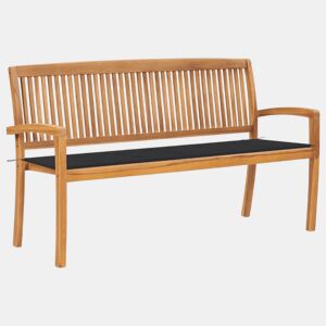 vidaXL Banco de jardim empilhável c almofadão 159 cm teca maciça