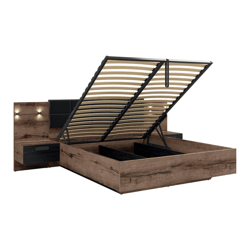 Cama baú 160x200 base cabeceira LED e tomada USB incluída Romane Madeira