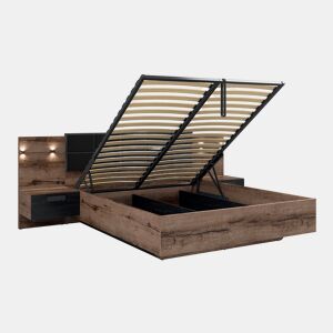 Cama baú 160x200 base cabeceira LED e tomada USB incluída Romane Madeira