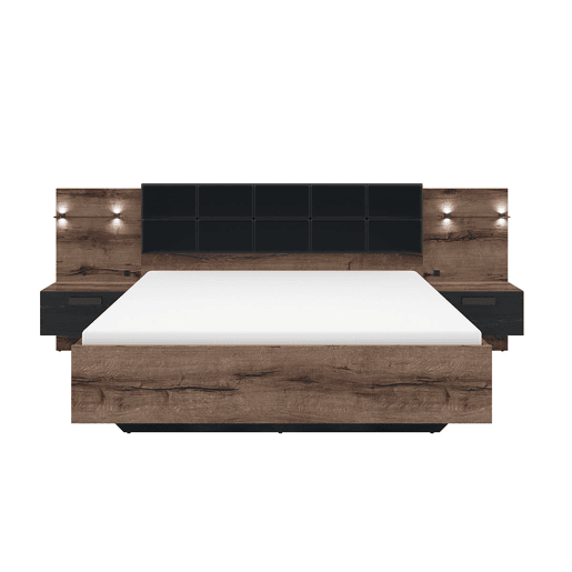 Cama baú 160x200 base cabeceira LED e tomada USB incluída Romane Madeira