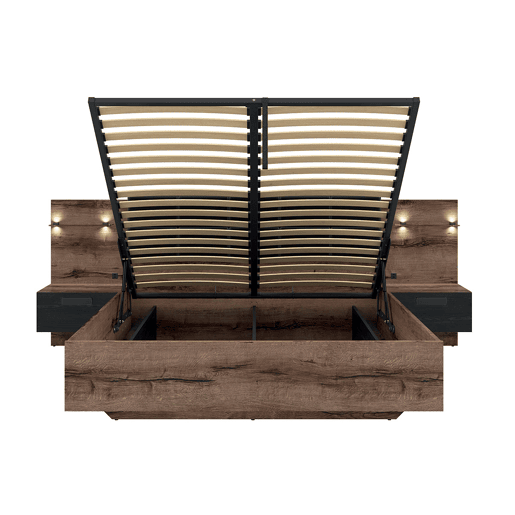 Cama baú 160x200 base cabeceira LED e tomada USB incluída Romane Madeira