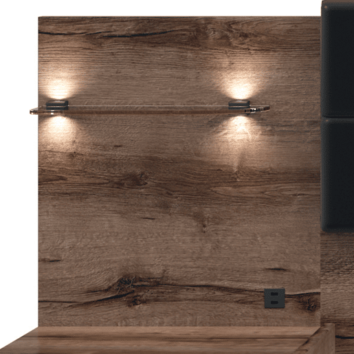 Cama baú 160x200 base cabeceira LED e tomada USB incluída Romane Madeira