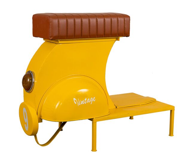 Taburete de metal y piel amarillo 95x50x75 cm