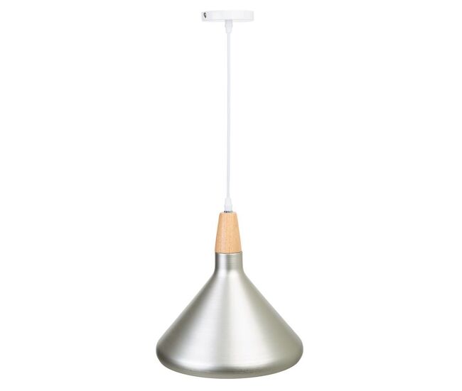 Lámpara de techo de madera y metal plateada 27x27x30