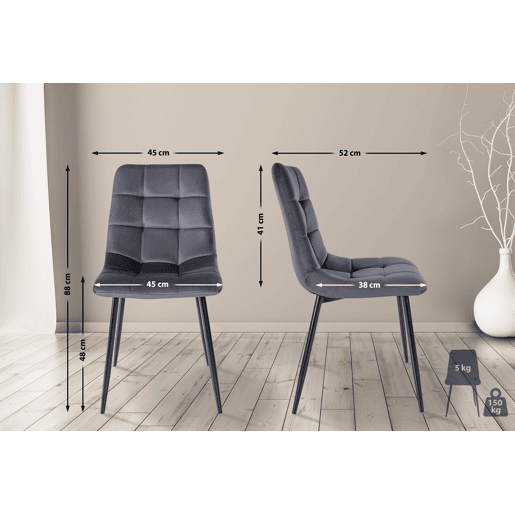 Silla de comedor Tilde Terciopelo Gris oscuro 55X45X84 cm