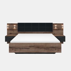 Cama 160x200 cabeceira LED e tomada USB incluída Romane Madeira