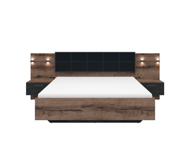 Cama 160x200 con mesita de noche led y toma usb romane madera