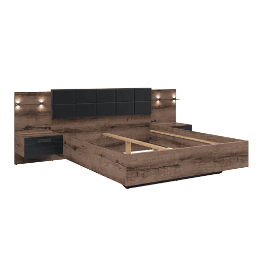 Cama 160x200 cabeceira LED e tomada USB incluída Romane Madeira Cama 160x200 cabeceira LED e tomada USB incluída Romane Madeira
