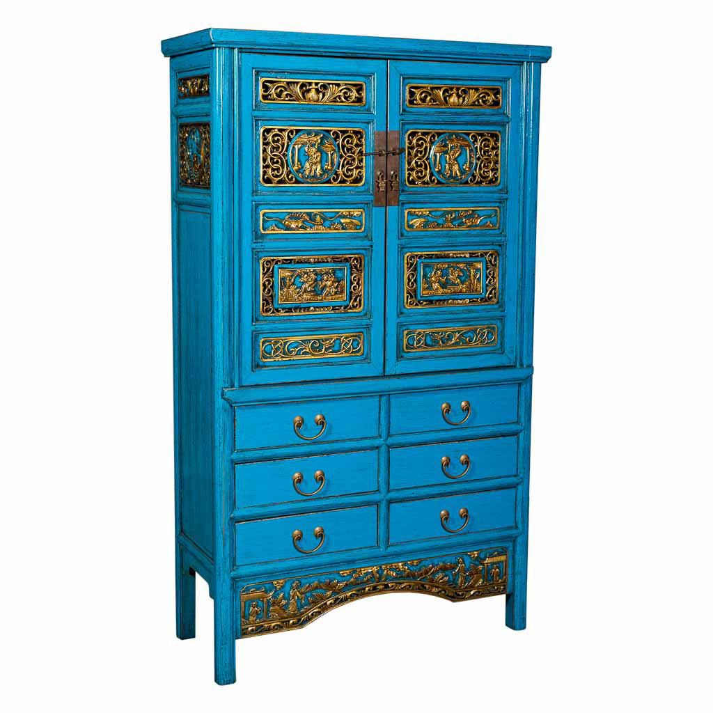Armario de madera azul 100x43x170