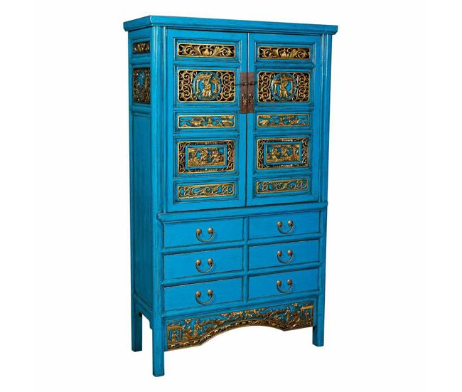 Armario de madera azul 100x43x170