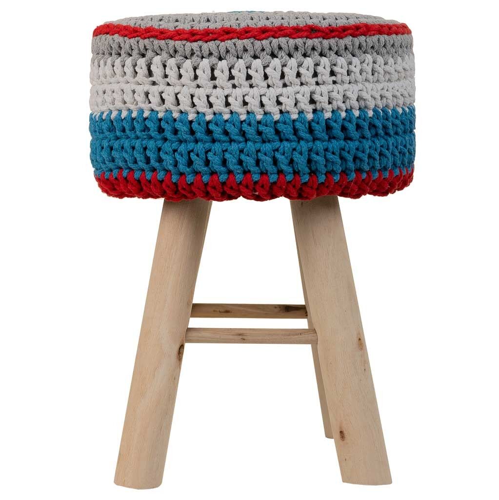 Taburete de madera y algodón trenzado multicolor 32x32x44h cm