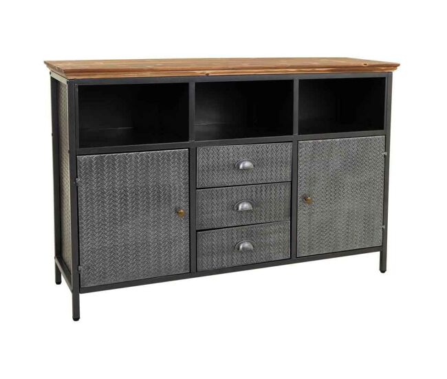 Aparador de metal y madera negro 121,5x36x82,5