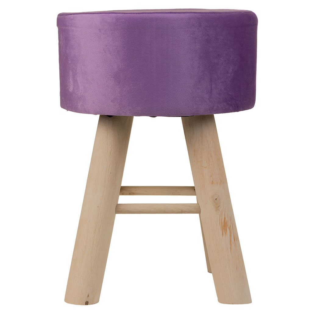 Taburete de madera y forrado de tela lila 32x32x44h cm