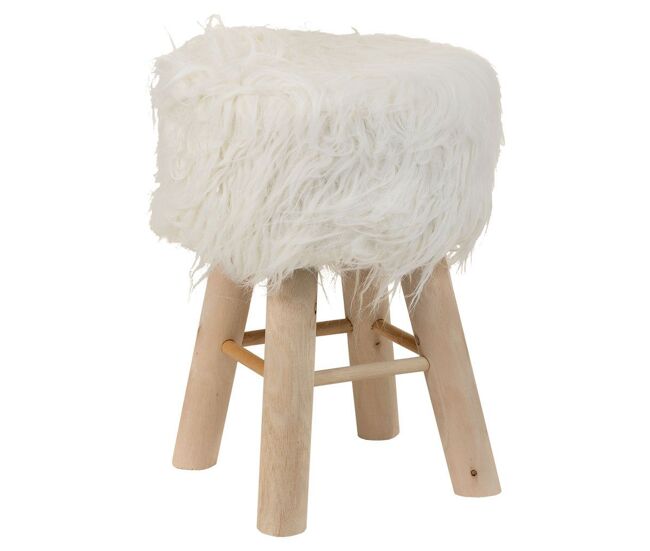 Taburete de madera y forrado de tela blanco 32x32x44h cm