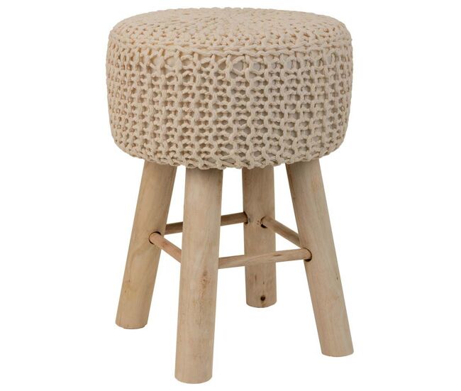 Taburete de madera y algodón trenzado marrón 32x32x44h cm