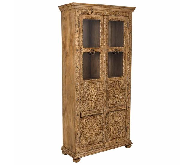 Vitrina de cristal y madera artesanal marrón 89x40x190