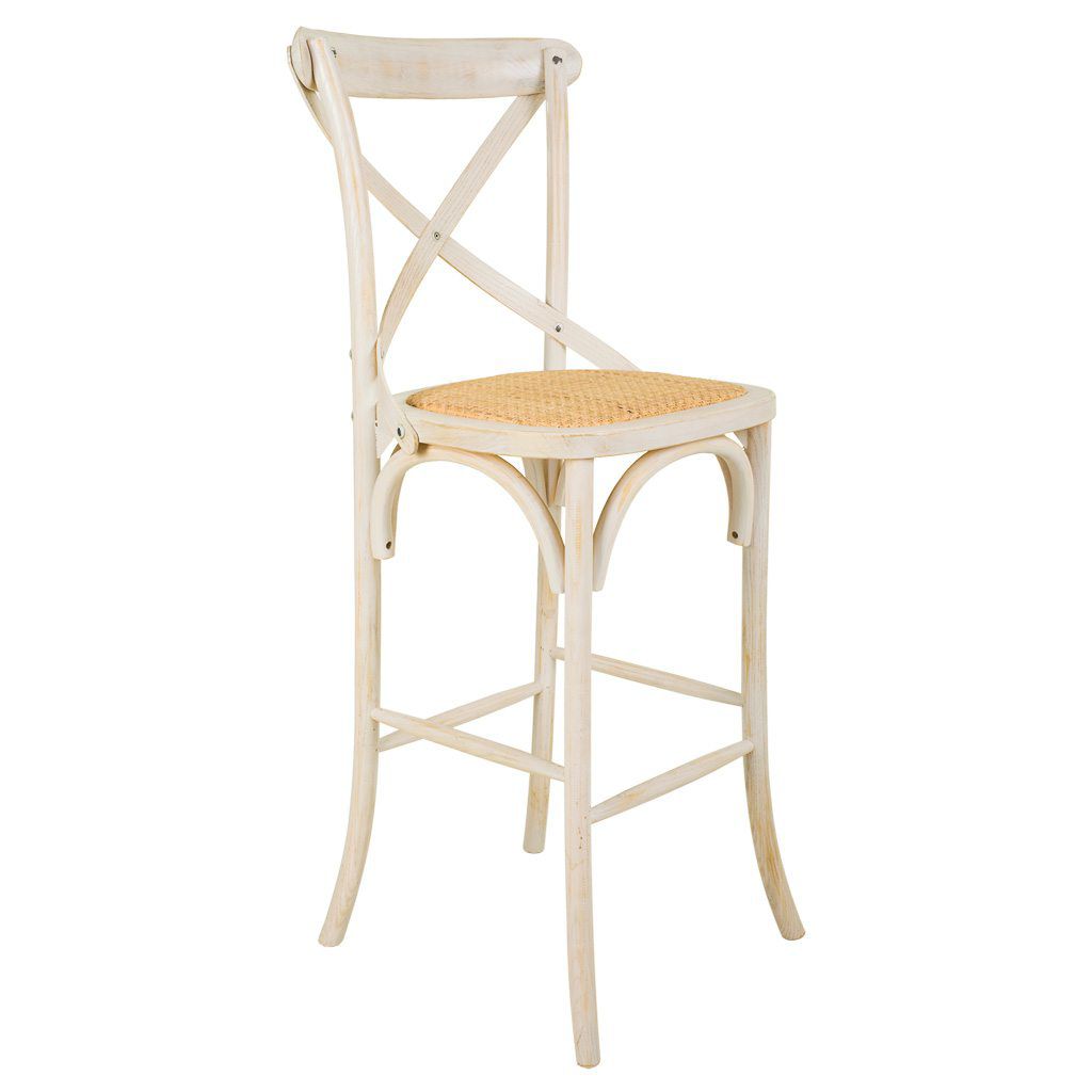 Taburete de madera y asiento de ratán blanco 45x53x75/116h cm