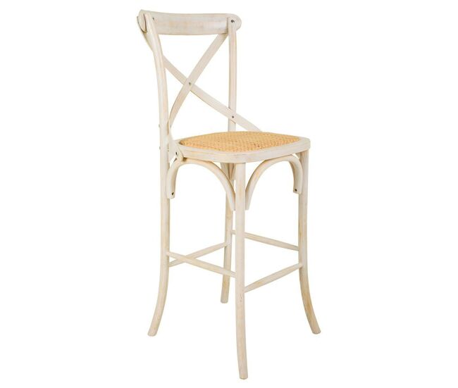 Taburete de madera y asiento de ratán blanco 45x53x75/116h cm