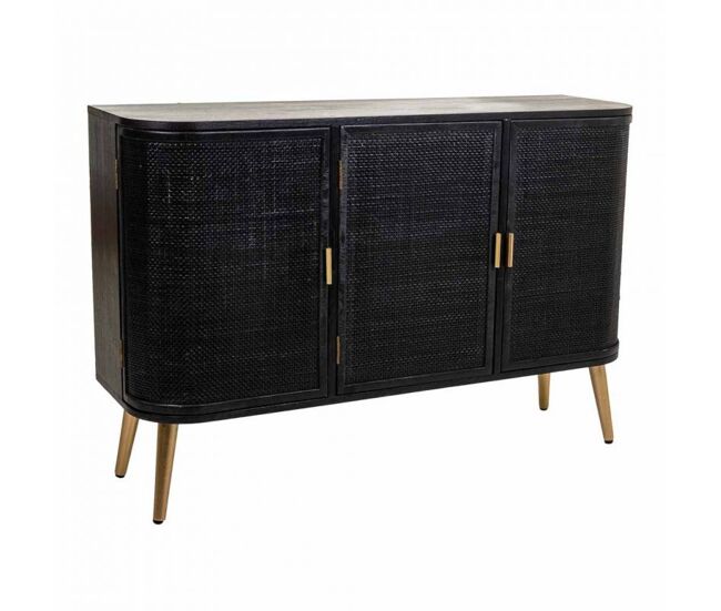 Aparador de madera y rejilla lacado negro 118x37x80