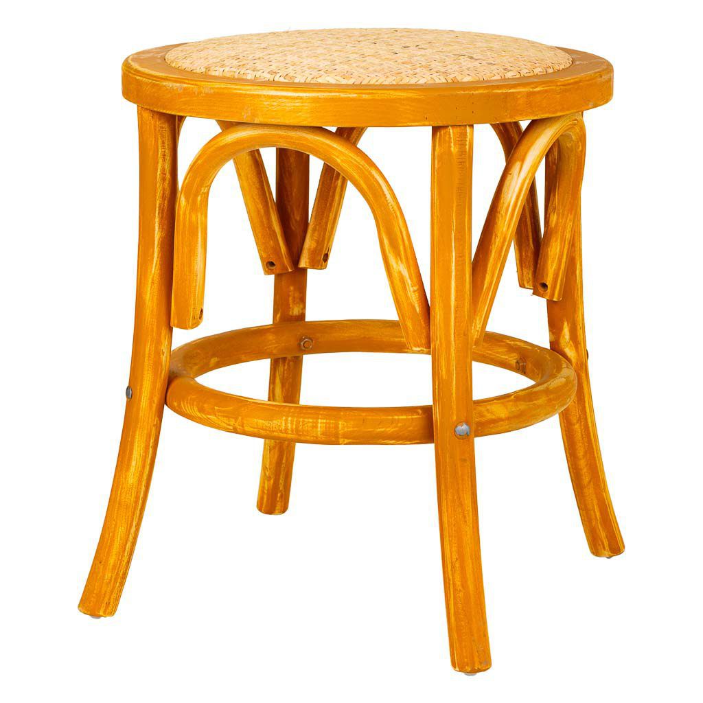 Taburete de madera y asiento de ratán marrón d40x45h cm