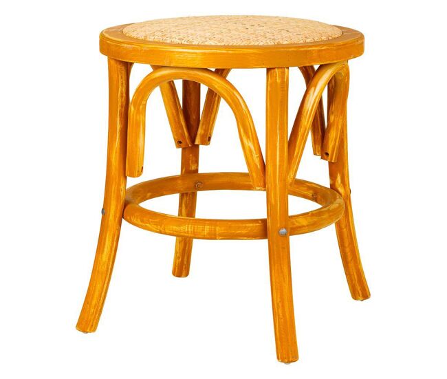 Taburete de madera y asiento de ratán marrón d40x45h cm