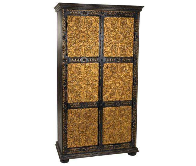 Armario de madera tallada negro 102x44x183