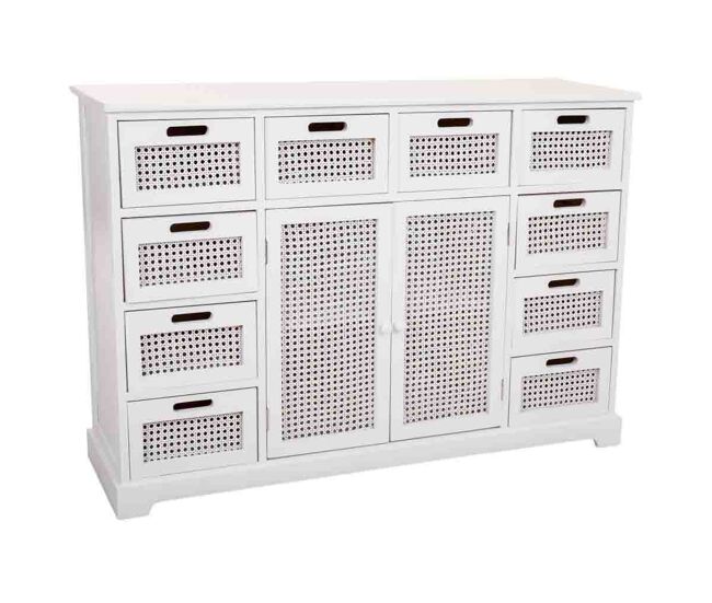 Aparador de madera y rejilla blanco 113x33x78.5