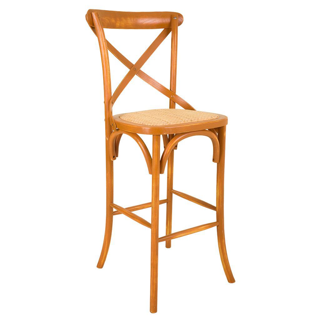 Taburete de madera y asiento de ratán natural 45x53x75/116h cm
