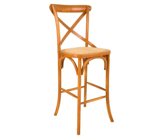 Taburete de madera y asiento de ratán natural 45x53x75/116h cm