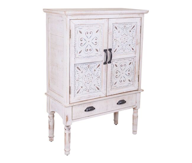 Armario de madera tallada blanco 80x36x110