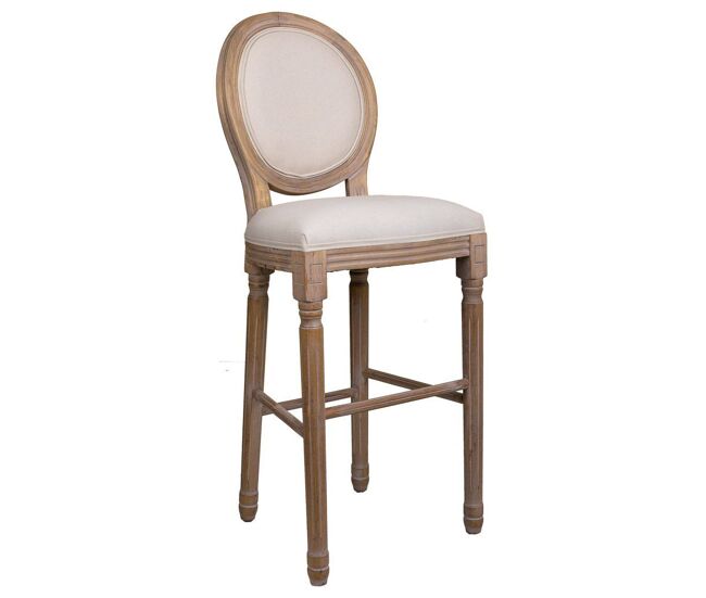 Taburete de madera natural tapizado en piel sintetica beige de 52x46x116 cm