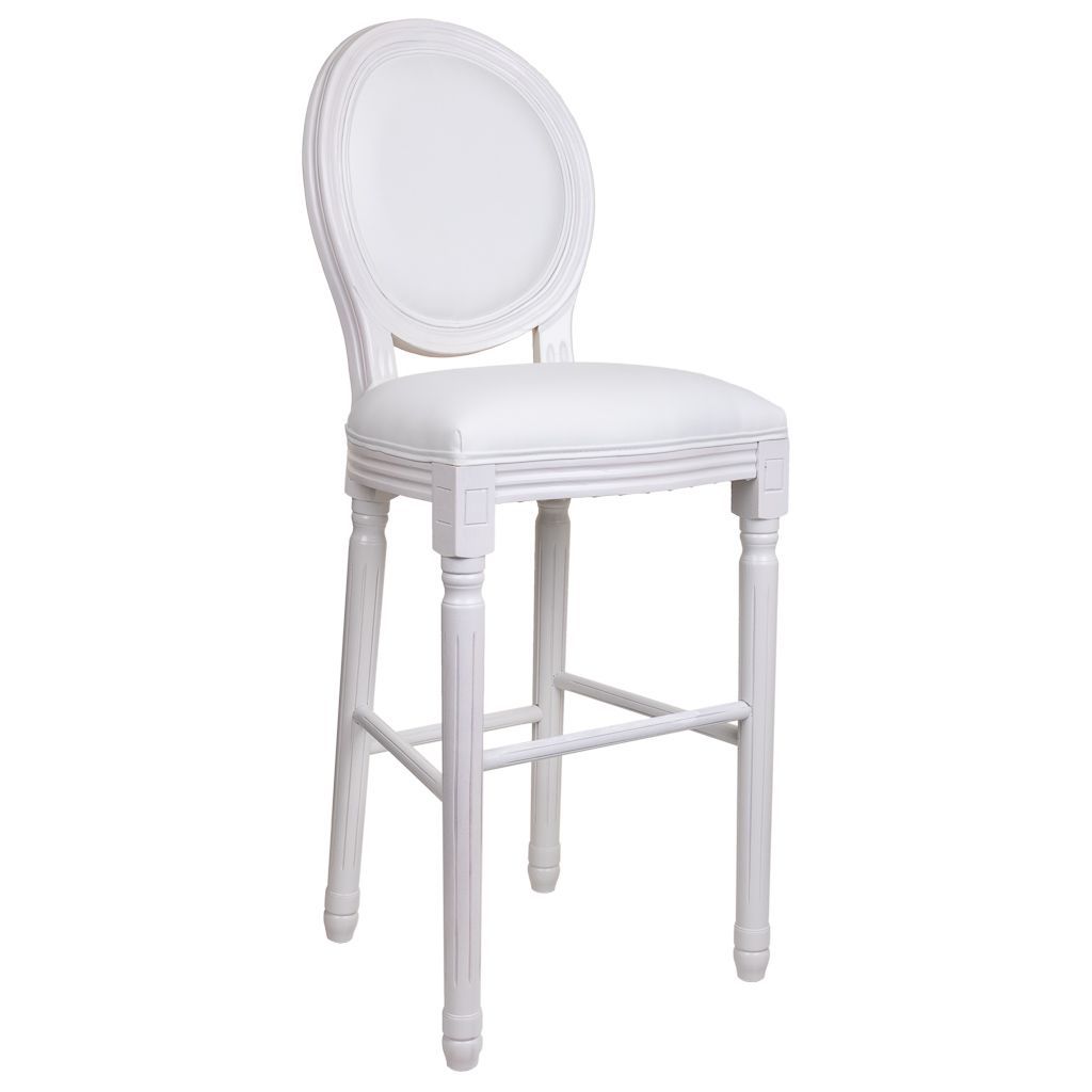 Taburete de madera blanco tapizado en piel sintetica de 52x46x116 cm