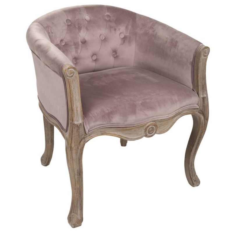 Butaca de madera tapizada rosa 61x61x71h cm