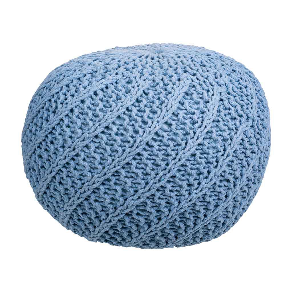 Puff de algodón trenzado azul 45x45x30h cm
