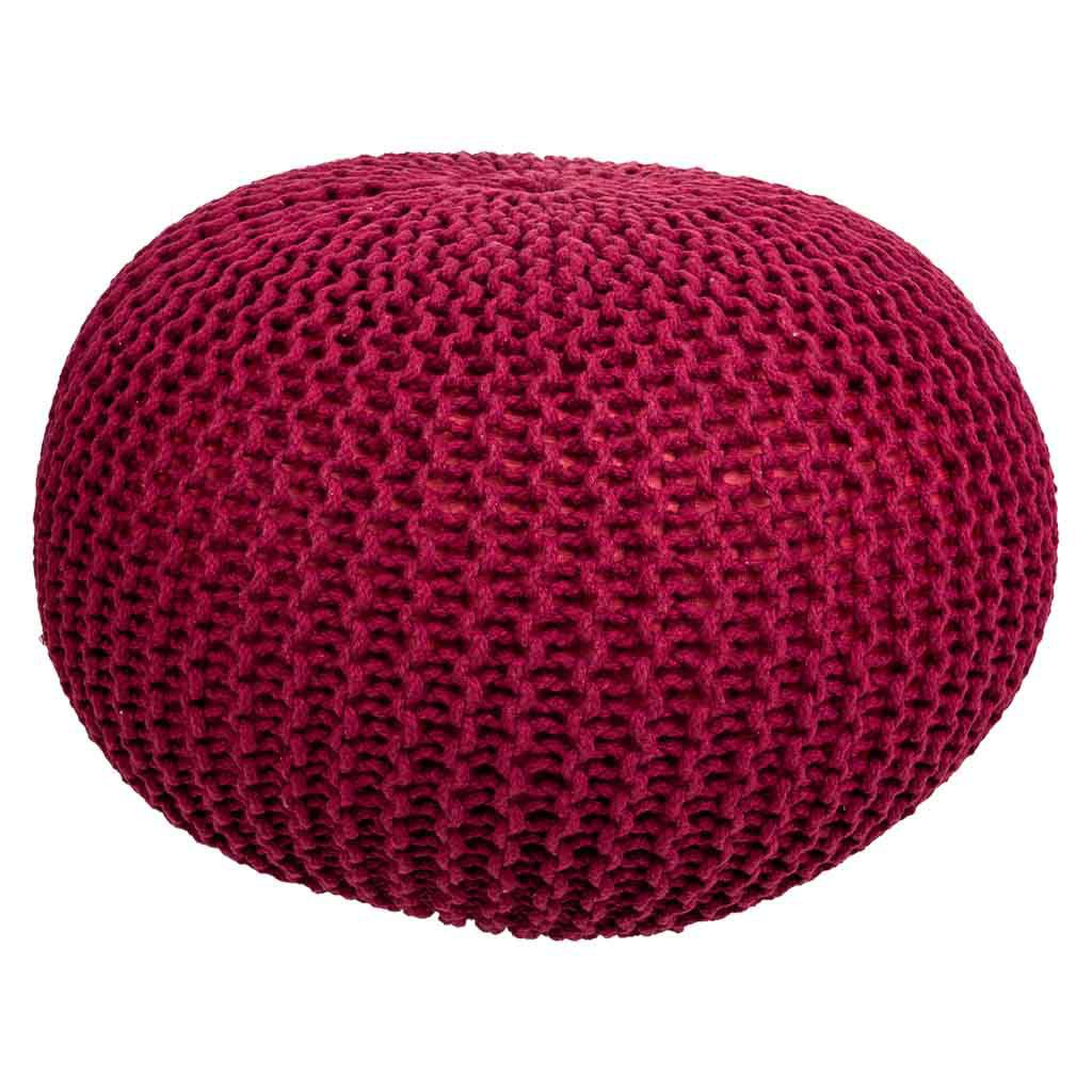 Puff de algodón trenzado rojo 45x45x30h cm