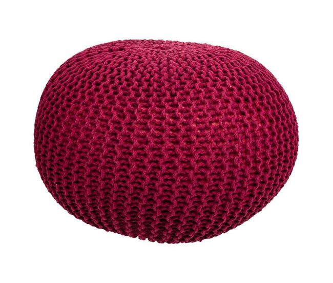 Puff de algodón trenzado rojo 45x45x30h cm