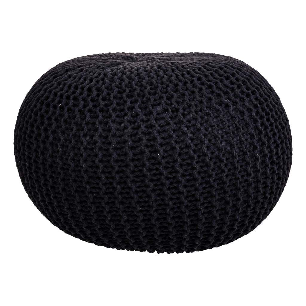 Puff de algodón trenzado negro 45x45x30h cm