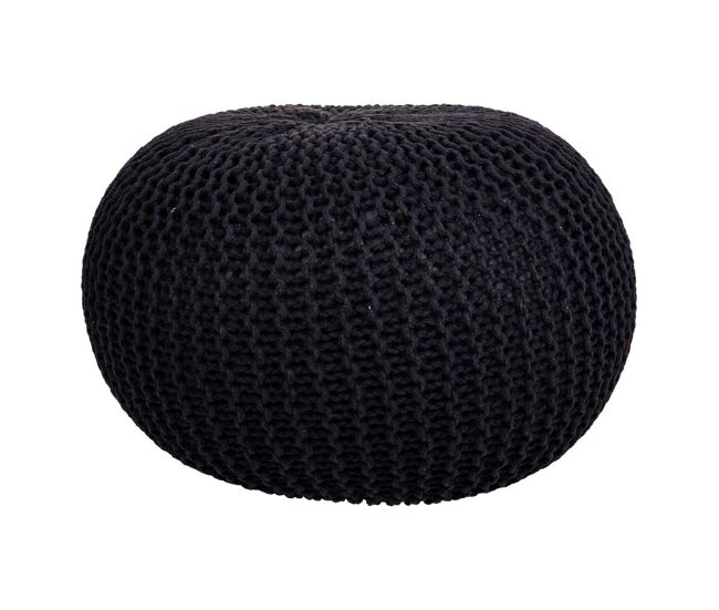 Puff de algodón trenzado negro 45x45x30h cm