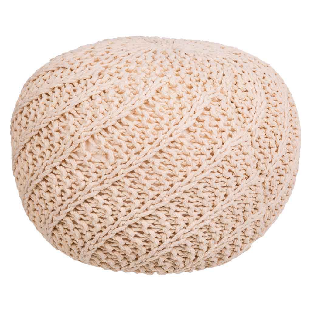 Puff de algodón trenzado beige 45x45x30h cm
