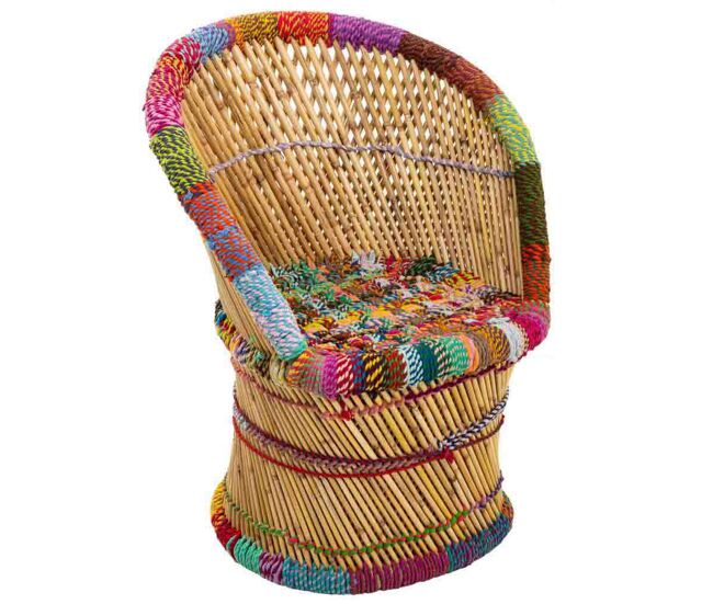 Sillón de bambú y tela trenzada 60x46x80h cm