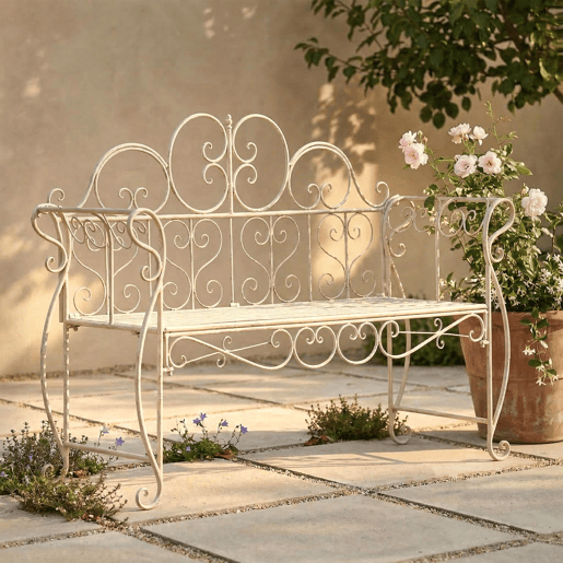 Banco de jardin Minna Metal Blanco antiguo 46X128X94 cm
