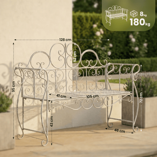 Banco de jardin Minna Metal Blanco antiguo 46X128X94 cm