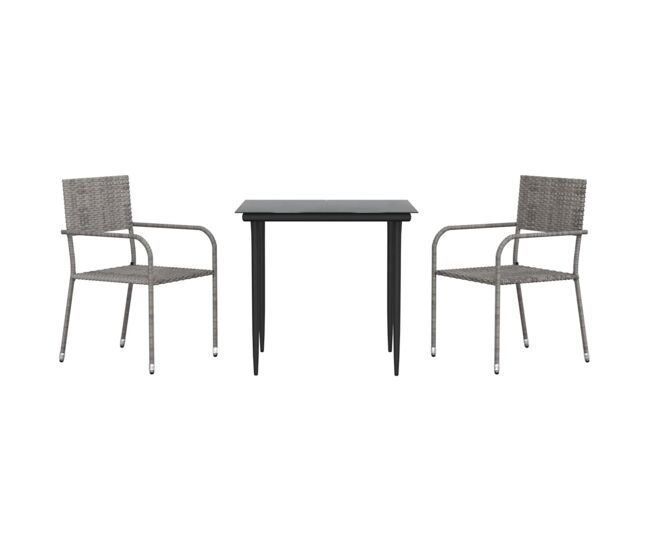 Juego de comedor jardin 3 piezas ratán sintético acero gris negro