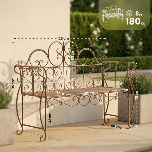 Banco de jardin Minna Metal Marrón antiguo 46X128X94 cm