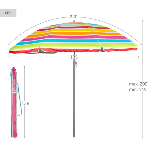 Aktive Guarda-chuva de praia inclinável riscas multicoloridas 220 cm UV50