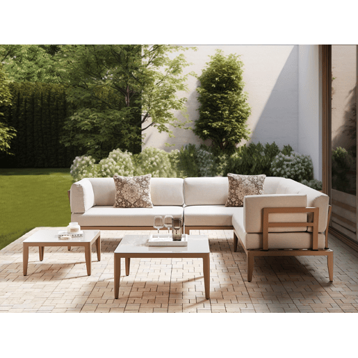 Conjunto de sofás de jardim de canto 6 lugares RIMA III à esquerda Metal Creme claro