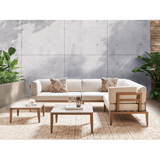Conjunto de sofás de jardim de canto 6 lugares RIMA III à esquerda Metal Creme claro