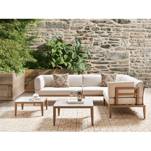 Conjunto de sofás de jardim de canto 6 lugares RIMA III à esquerda Metal Creme claro